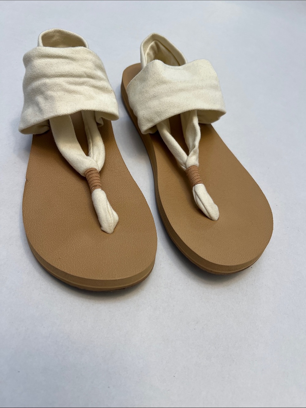 SANUK YOGA SLING SANDALS SIZE 7 TAN & CREAM - Picture 5 of 13